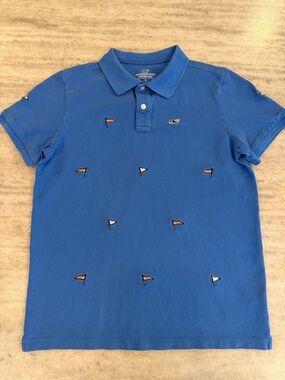 Boy’s Vineyard Vines Burgee Flags Embroidered Heritage Polo, Size M (10 - 12)